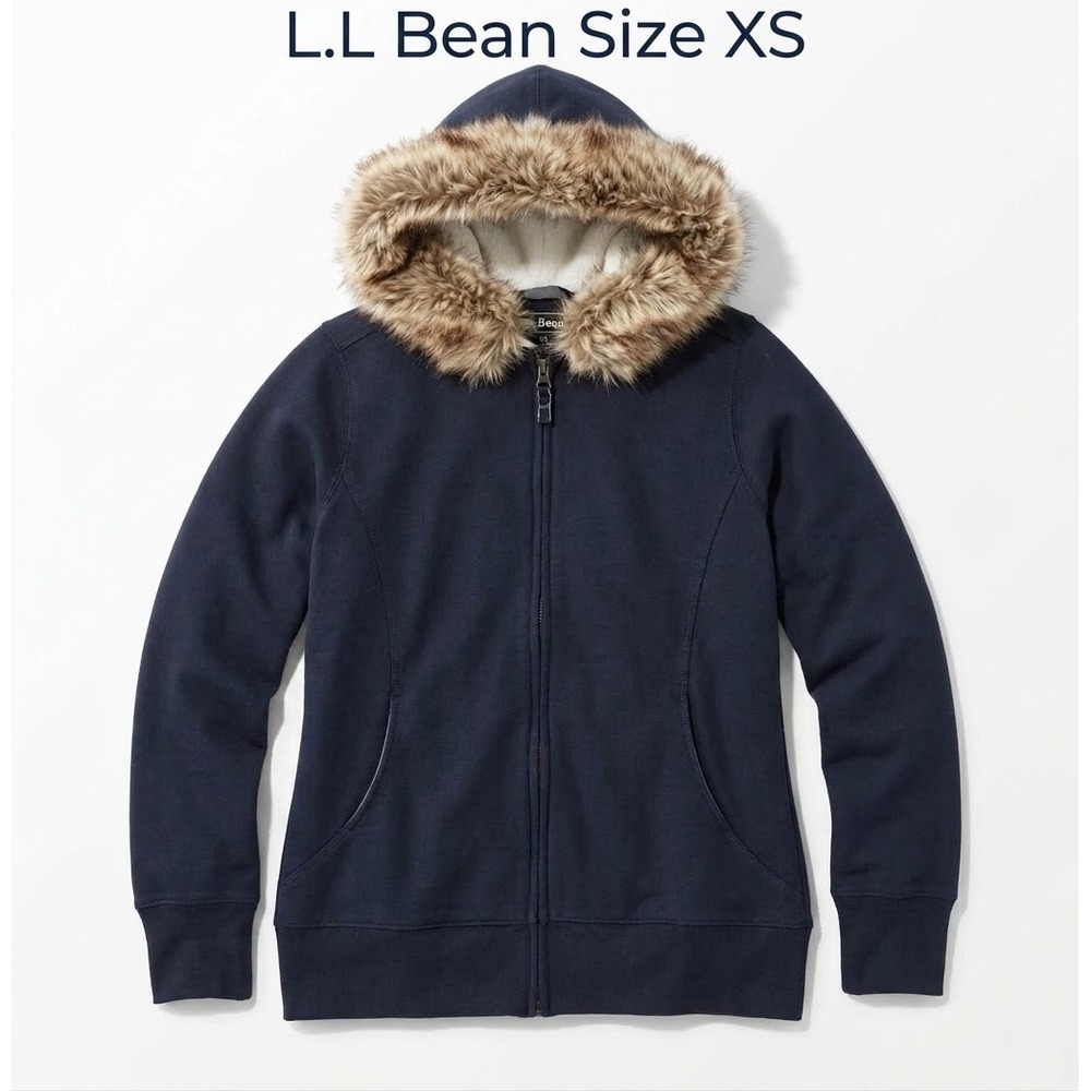 L.L. Bean Faux Fur Trimmed Full-Zip Hoodie Cotton Blend Women XS black Gorpcore